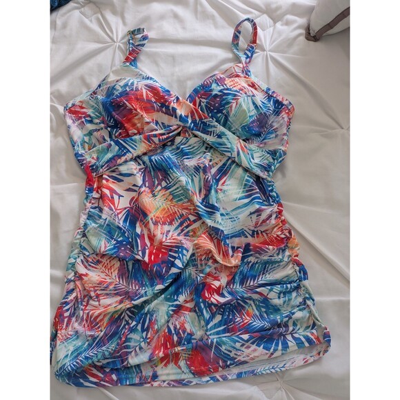 PINKBLUSH Maternity Halter Tankini Top Women's L Multi Blue Hawaiian Crisscross - Picture 12 of 14